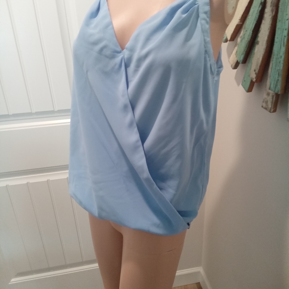 Japna Women's Light Blue Overlap Tank Top Size M